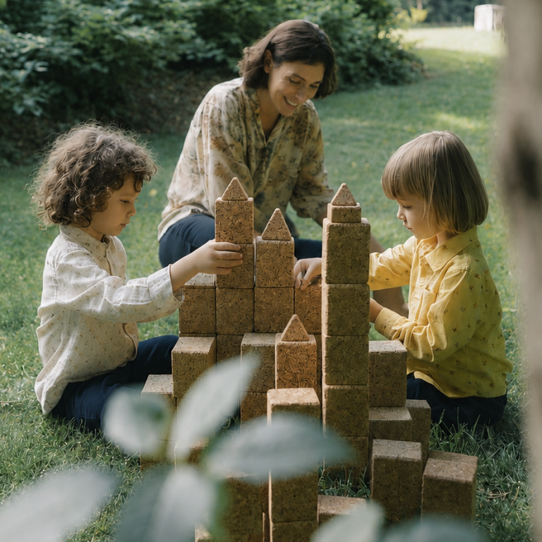 Korkino M-Sensorik-Bausteine aus Naturkork auf weißem Hintergrund. Große Korkbausteine für Kitas, Kindergärten und pädagogische Einrichtungen. Das geräuscharme Spielmaterial unterstützt freies Spiel, Motorik und sensorische Wahrnehmung.